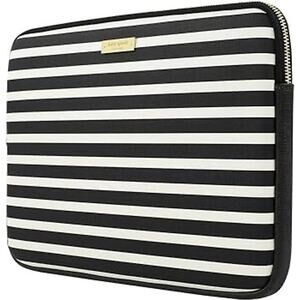 KATE SPADE New York Black & White Stripe Padded iPad MacBook Tablet Zip Case‎